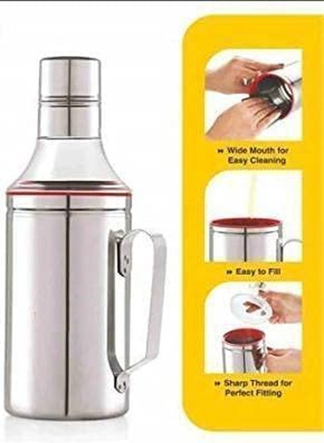 STEEPLE Oil Dispenser 1 litre | Oil Container | Oil Bottle | Oil Can | Oil Pot With Handle | Kitchen Set | Cooking Oil Dispenser For Home & Resturants 1000ml Pack Of 1 Color - Silver - Image 3